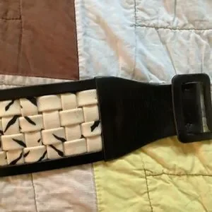 Vintage GALANOS leather and textile belt, 1960s. New condition unworn wide black Galanos | Accessories | Vintage Galanos Leather And Textile  main image 3